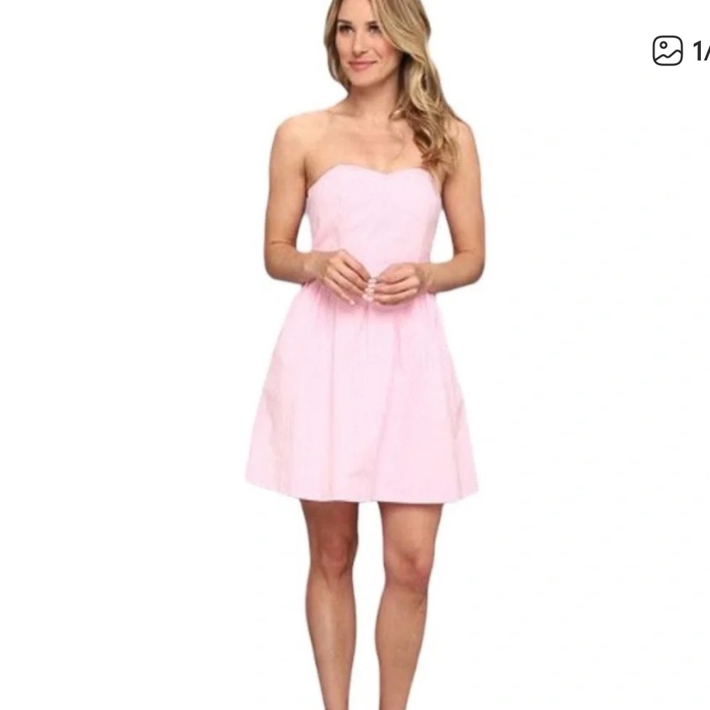 Lilly Pulitzer Richelle Strapless Pink Seersucker Tie Back Dress - Size 0